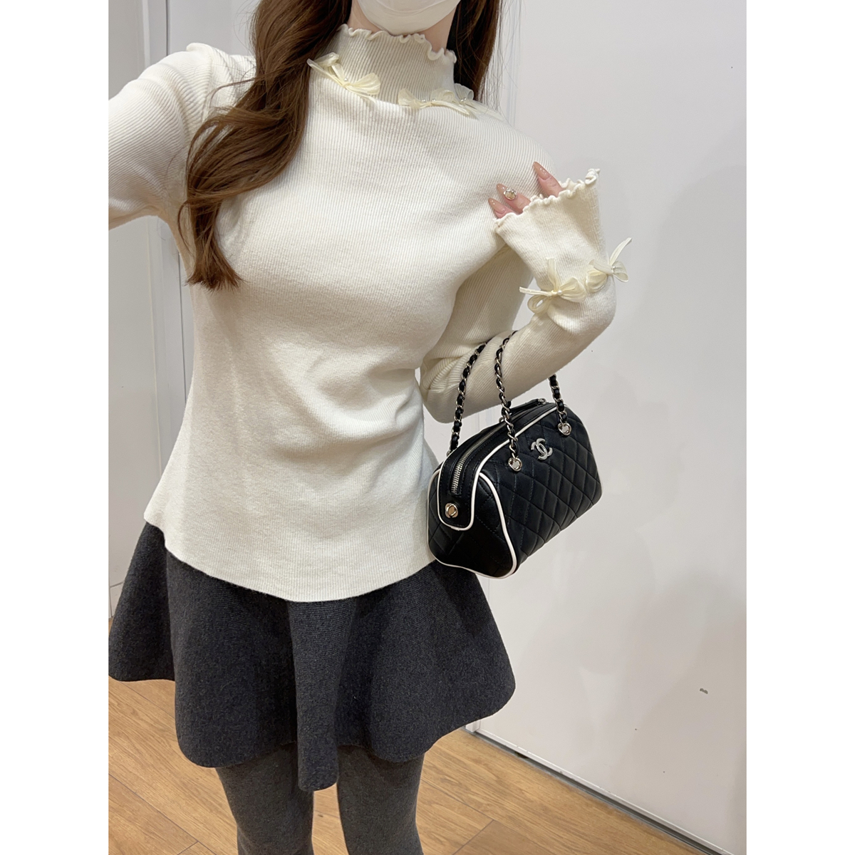 Slim Fit Mock Neck Sweater with Bow with Ruffle 3