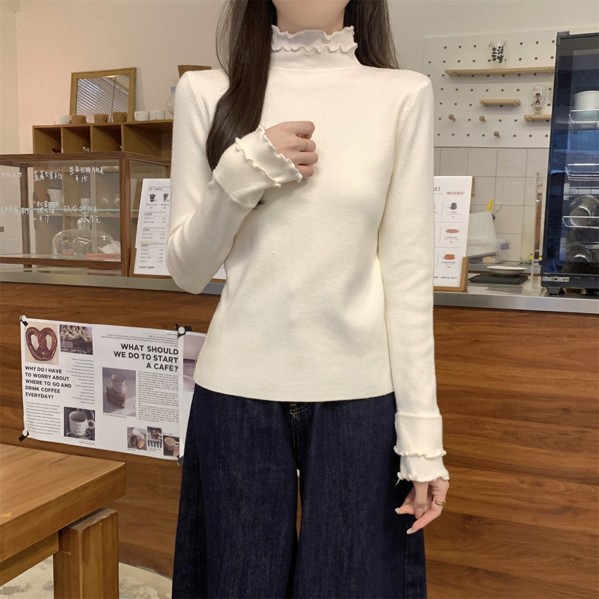 Slim Fit Mock Neck Sweater with Ruffle 2