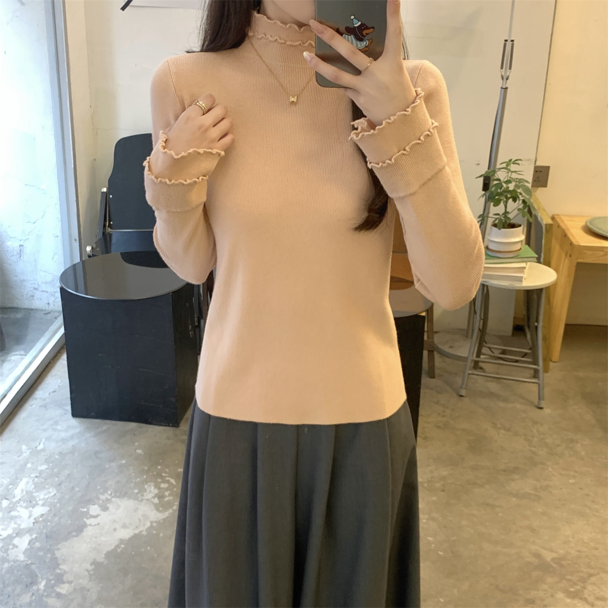 Slim Fit Mock Neck Sweater with Ruffle 4