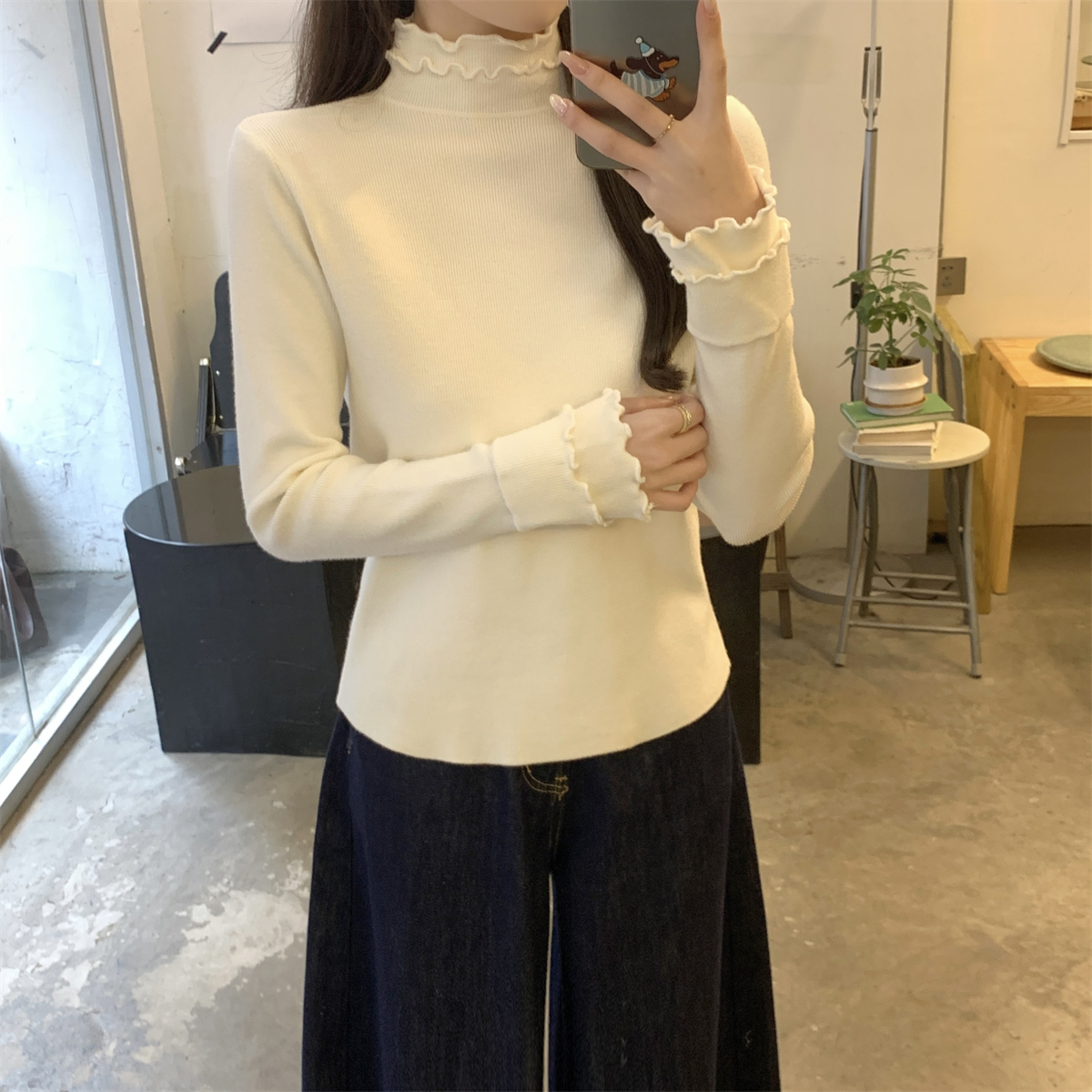 Slim Fit Mock Neck Sweater with Ruffle 5