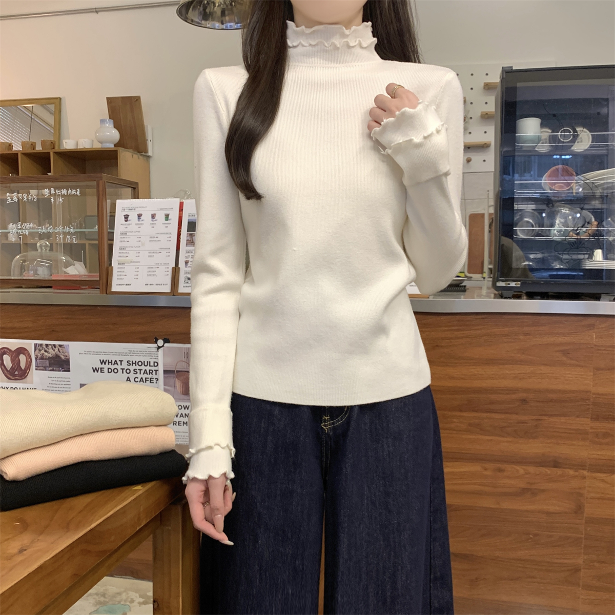 Mock Neck Sweater with Ruffle 4