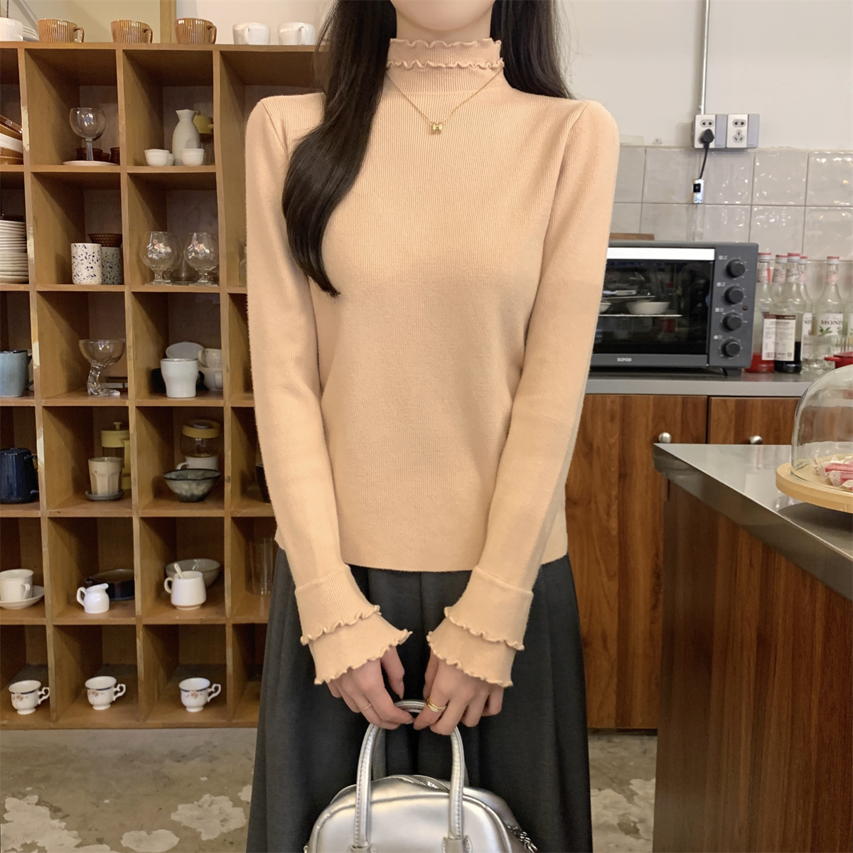 Mock Neck Sweater with Ruffle 5