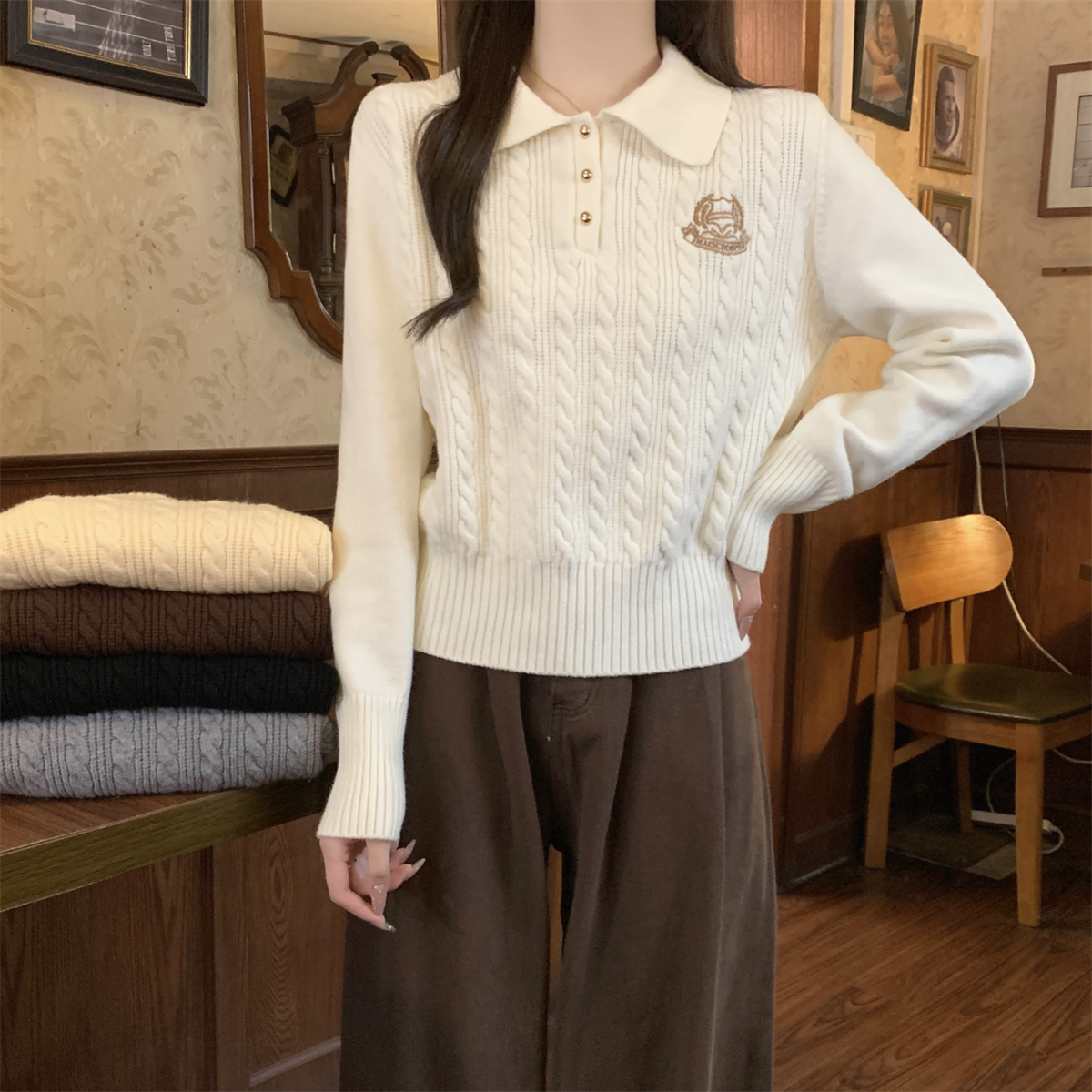 Polo Sweater Cable Knit